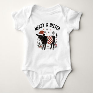 Christmas Baby Beltie Farmer Belted Galloway Cow Baby Bodysuit