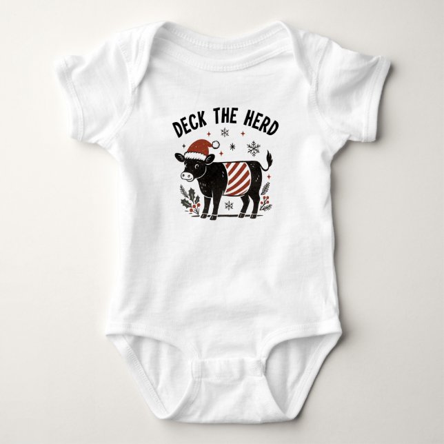 Christmas Baby Beltie Farmer Belted Galloway Cow Baby Bodysuit (Front)