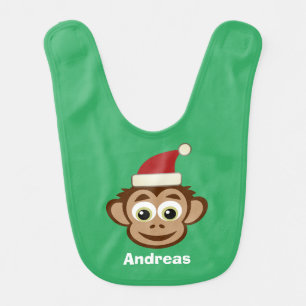Christmas baby bib with cute Santa Claus monkey