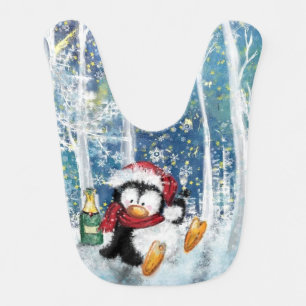 Christmas Baby Bib with Happy Penguin