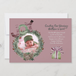 Christmas Baby Birth Announcement Mauve