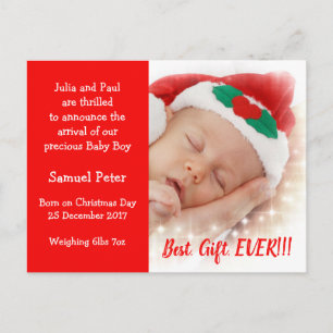 Christmas Baby Birth Announcement Photo Postcard