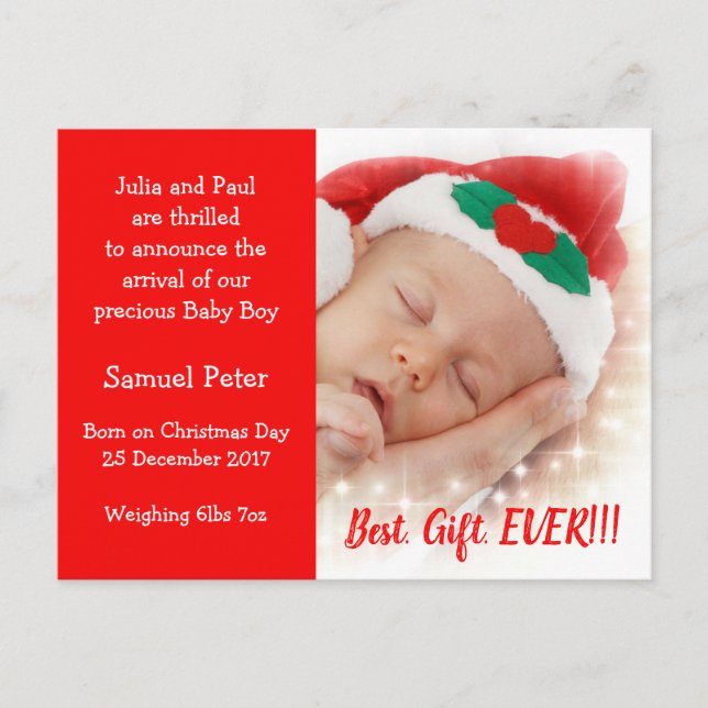 Christmas Baby Birth Announcement Photo Postcard (Front)