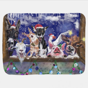Christmas Baby Blanket Funny Farm Animal Party
