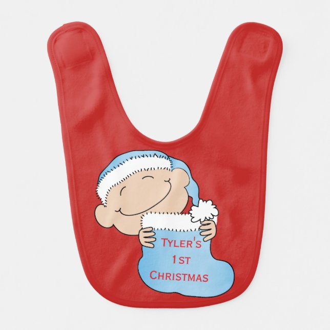 Christmas Baby Blue Bib "Baby's Christmas" (Front)