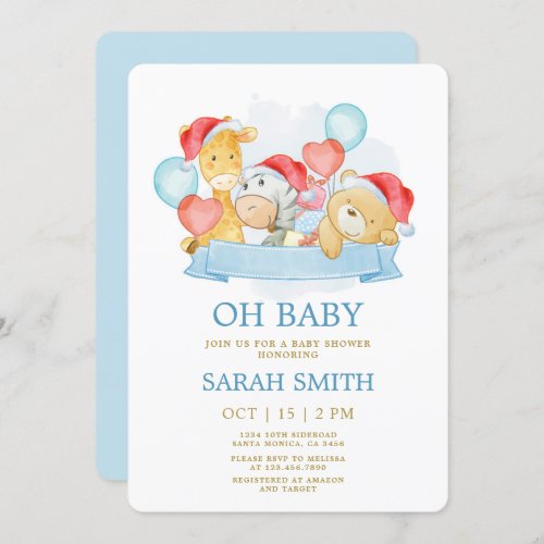 Christmas Baby Blue its a boy Baby Shower Invitation