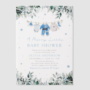 Christmas Baby Boy Blue A Merry Little Baby Shower Vellum Invitations