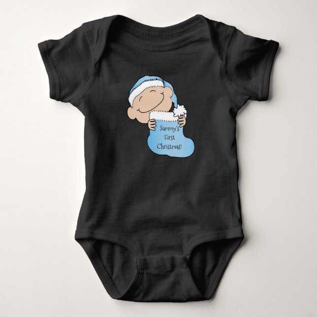 Christmas Baby Boy "First Christmas" Baby Bodysuit (Front)
