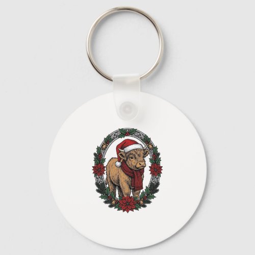 Christmas Baby Calf Vintage Engraving Holiday Shir Keychain