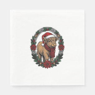 Christmas Baby Calf Vintage Engraving Holiday Shir Napkins