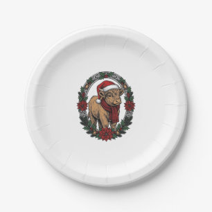 Christmas Baby Calf Vintage Engraving Holiday Shir Paper Plates