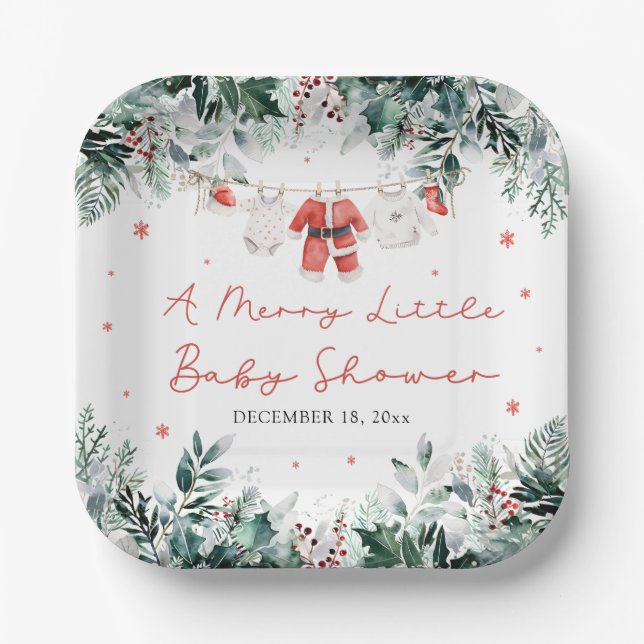 Christmas Baby Clothes A Merry Little Baby Shower Paper Plates (Front)