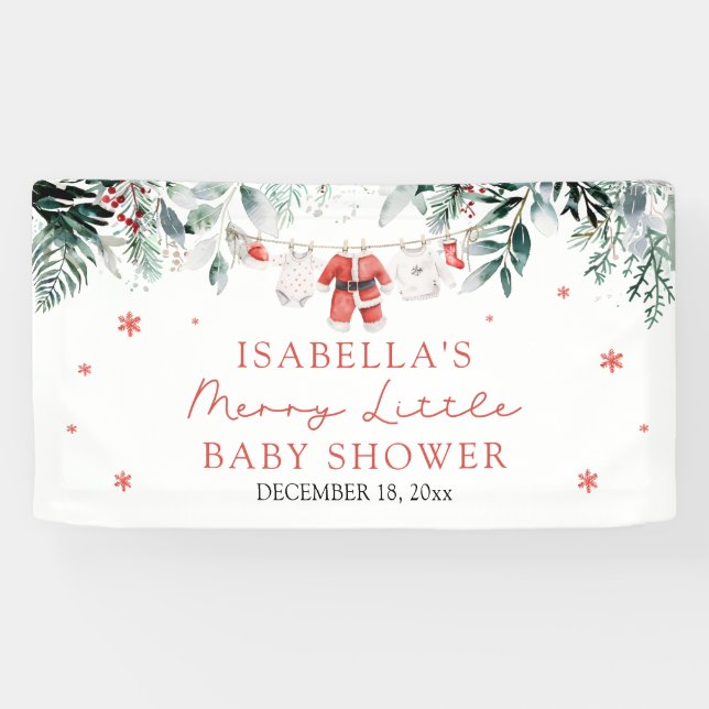 Christmas Baby Clothes Merry Little Baby Shower Banner (Horizontal)