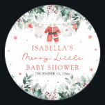 Christmas Baby Clothes Merry Little Baby Shower Classic Round Sticker<br><div class="desc">Add a touch of holiday cheer to your baby shower favors with our "Red Christmas Santa Baby Clothes Merry Little Baby Shower Square Sticker"! This charming sticker design features cute red Santa baby clothes, capturing the joy and warmth of the season. Perfect for sealing party favors, decorating invitations, or adding...</div>