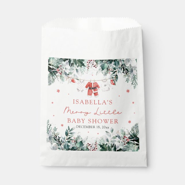Christmas Baby Clothes Merry Little Baby Shower Favor Bag (Front)