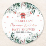 Christmas Baby Clothes Merry Little Baby Shower Round Paper Coaster<br><div class="desc">The Christmas Baby Clothes Merry Little Baby Shower Round Paper Coaster is a delightful addition to your holiday-themed baby shower. Featuring adorable Christmas baby clothes and a festive design, these round coasters are perfect for protecting surfaces while adding a seasonal touch to your tablescape. Both practical and decorative, they bring...</div>