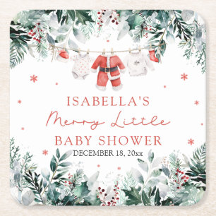 Christmas Baby Clothes Merry Little Baby Shower Square Paper Coaster