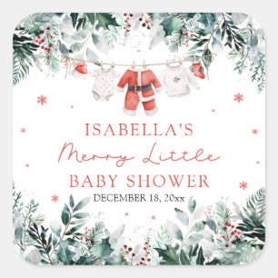 Christmas Baby Clothes Merry Little Baby Shower Square Sticker