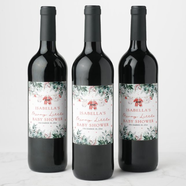 Christmas Baby Clothes Merry Little Baby Shower Wine Label (Bottles)