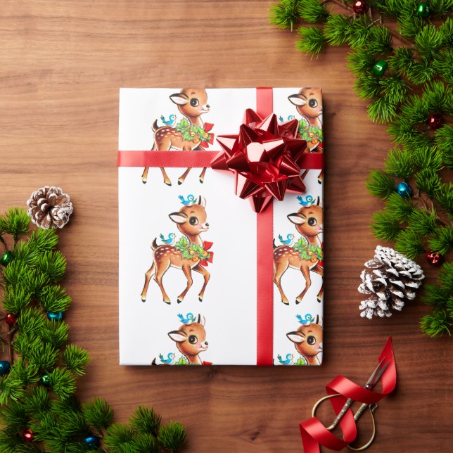 Christmas Baby Deer Fawn With Birds On Head  Wrapping Paper (Holiday Gift)