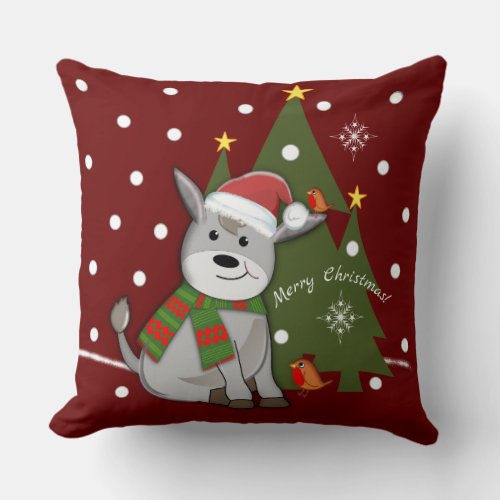Christmas baby donkey and custom text throw pillow
