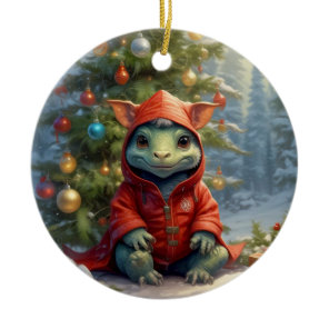 Christmas Baby Dragon Ceramic Ornament