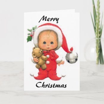 Christmas Baby Elf And Teddy Holiday Card by santasgrotto at Zazzle