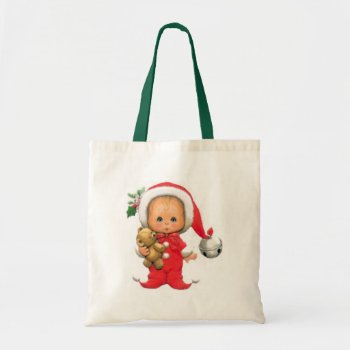 Christmas Baby Elf And Teddy Tote Bag by santasgrotto at Zazzle