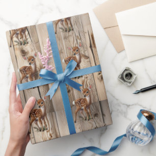 Christmas Baby Fawn Rustic Wood Wrapping Paper