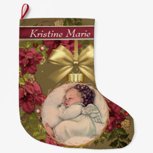 Christmas Baby Girl Angel Gold Ornament Floral Large Christmas Stocking