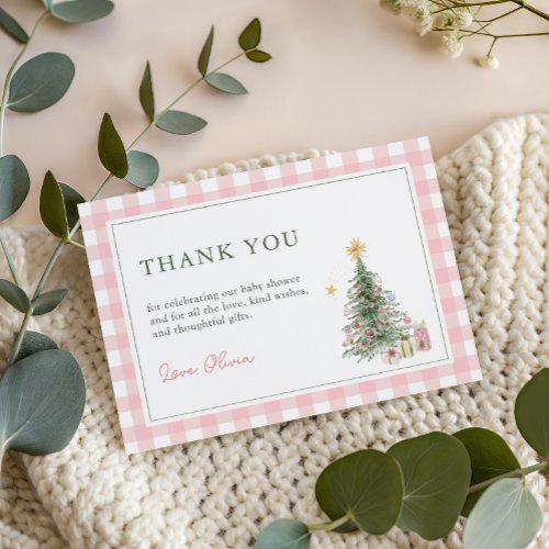 Christmas Baby Girl Shower Thank You Card