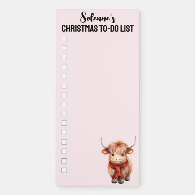 Christmas Baby Highland Cow To-do List Magnetic Notepad (Front)