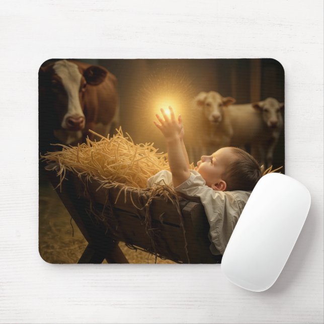 Christmas Baby In a Barn Manger Mouse Pad (With Mouse)