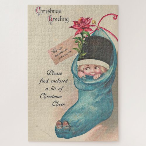Christmas baby in a blue sock jigsaw puzzle