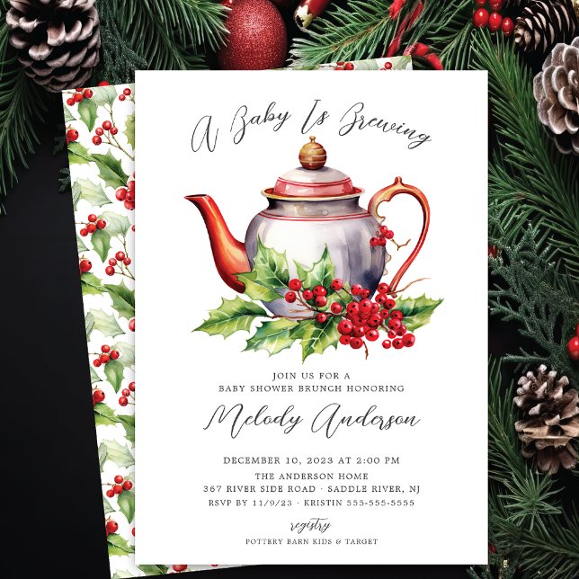 Christmas Baby Is Brewing Baby Shower Invitation (Creator Uploaded)