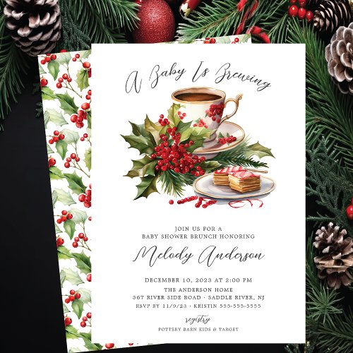 Christmas Baby Is Brewing Baby Shower Invitation