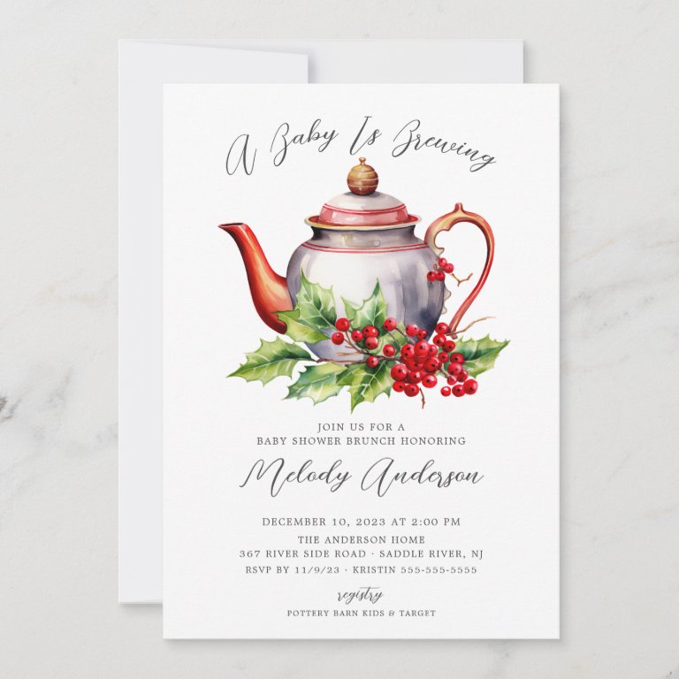 Christmas Baby Is Brewing Baby Shower Invitation