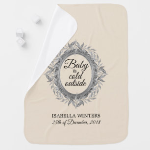 Christmas Baby it's Cold Outside Leaves Wreath Baby Blanket