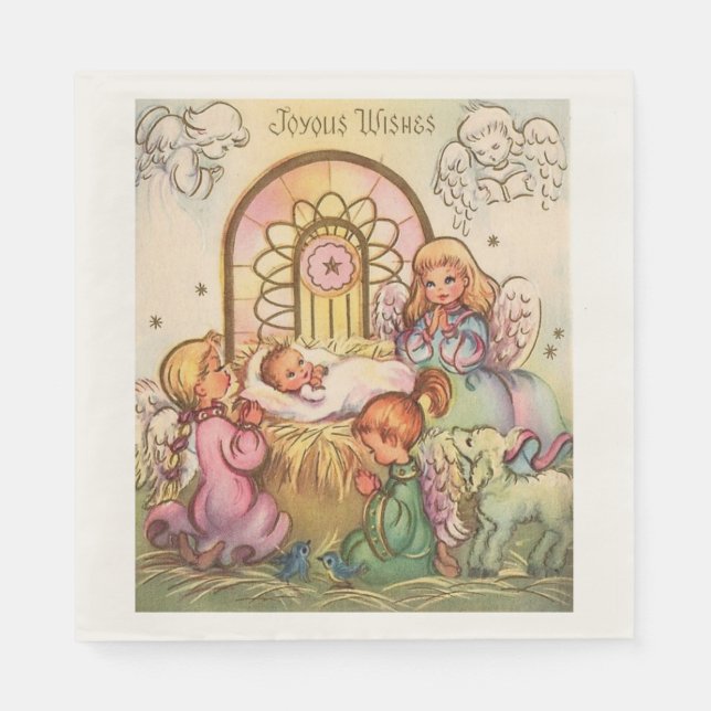 Christmas  Baby Jesus in Manger Angels Napkins (Front)