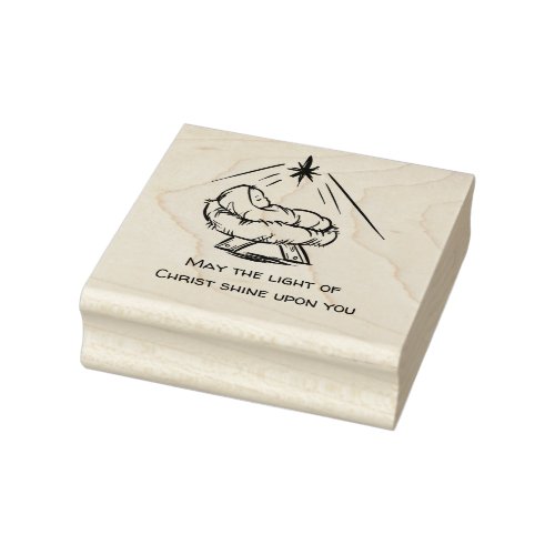 Christmas Baby Jesus in Manger Light of Christ Rubber Stamp