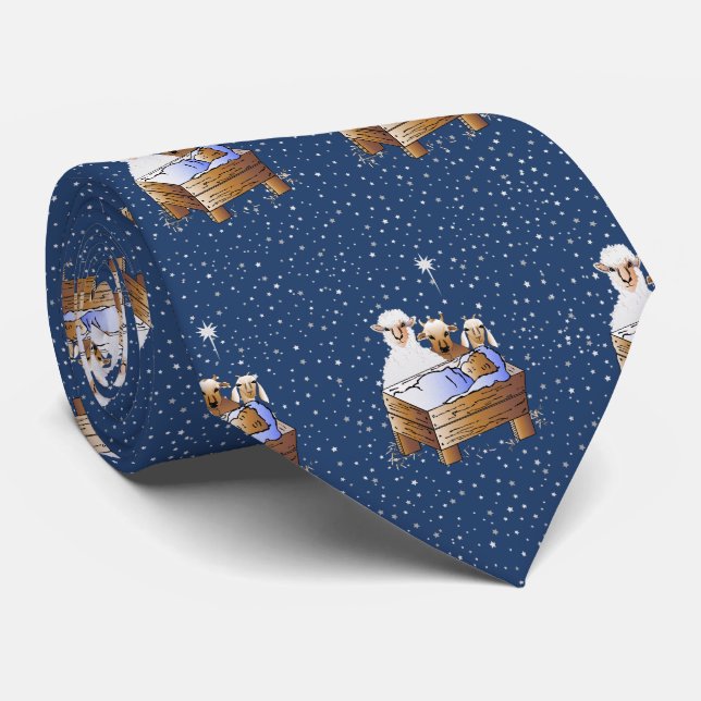 Christmas Baby Jesus Nativity Neck Tie (Rolled)