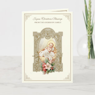 Christmas Baby Jesus Poinsettias Scripture Holiday Card