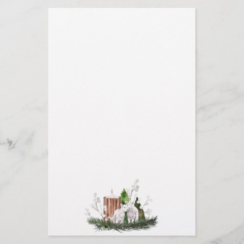 Christmas Baby Lamb Candle Pine Stationery
