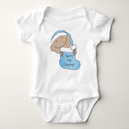 Christmas Baby of Color Blue Cap Baby Bodysuit
