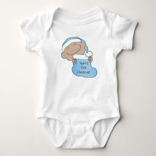 Christmas Baby of Color Blue Cap Bodysuit (Front)