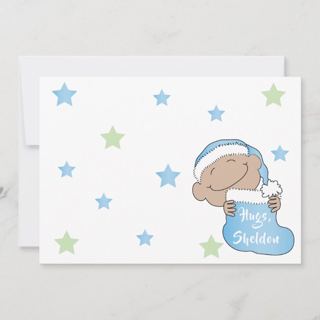 Christmas Baby of Color Blue Hat Invitation (Front)