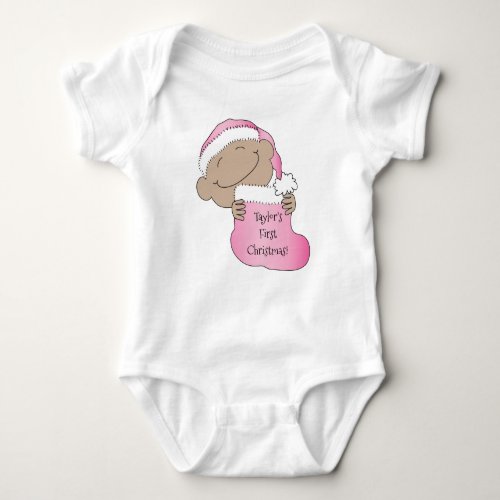 Christmas Baby of Color Pink Cap Baby Bodysuit