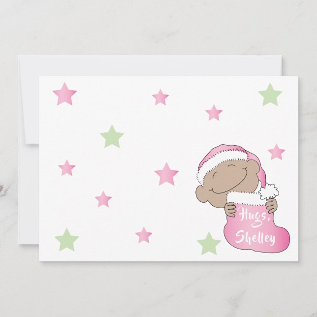 Christmas Baby of Color Pink Cap Invitation (Front)