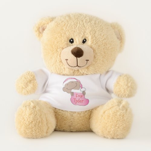 Christmas Baby of Color Pink Stocking Teddy Bear
