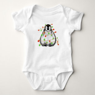 Christmas baby penguin red green holiday lights baby bodysuit